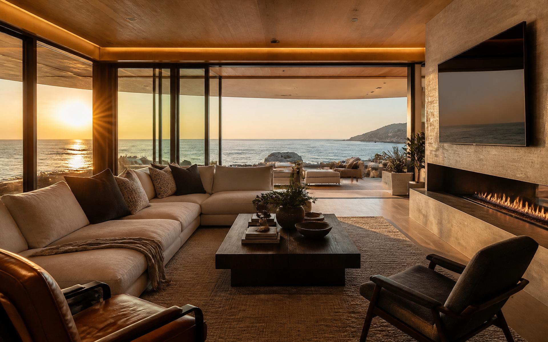 Luxury short-term rental interior with ocean view